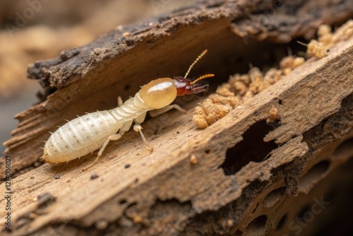 Female drywood termite laying eggs in dry wood, insects, wildlife, dry wood, termites, female drywood termites photo