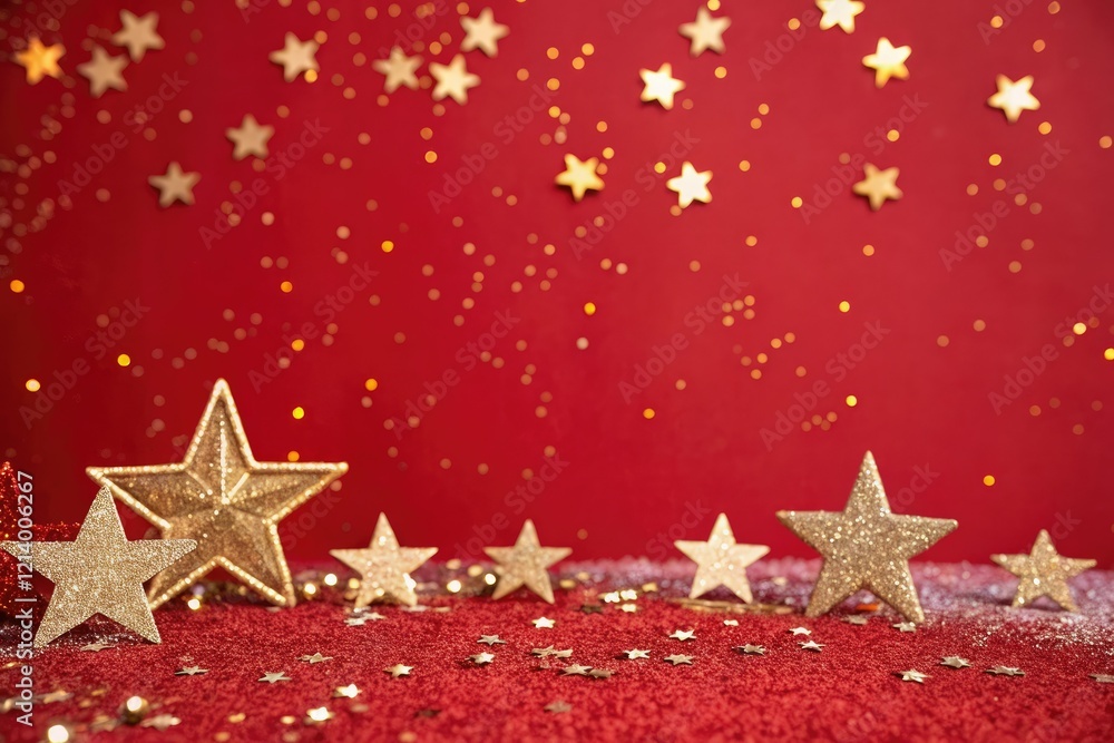 Festive red and gold background with twinkling stars and glitter, celebration, festive, beautiful scene, elegant look, Festive red and gold background with twinkling stars and glitter, celebration, festive, beautiful scene, elegant look,