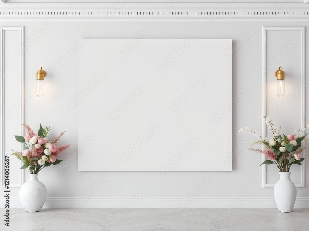 Fototapeta premium A minimalist blank wall art mockup perfect for showcasing your designs, clean, empty, home