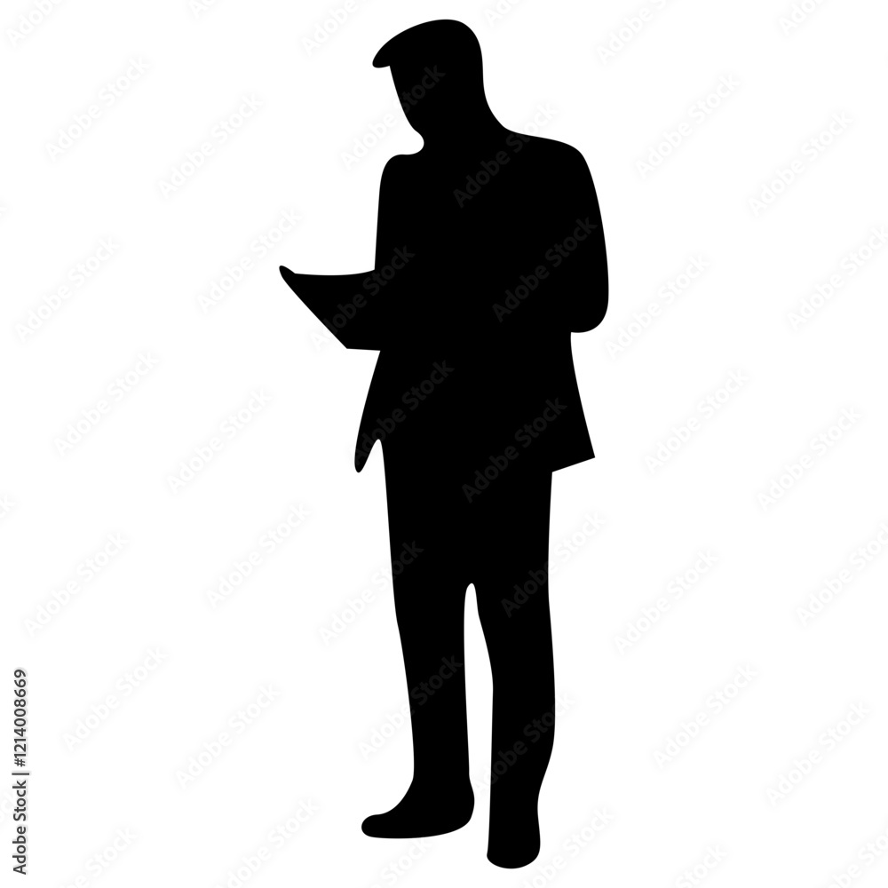 Education Vector Silhouettes - Silhouette of a Businessman Holding and Reading a Document