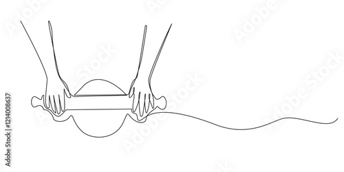 continuous line making bread dough.one line drawing of hand with wooden rolling pin making bread dough.single line vector illustration