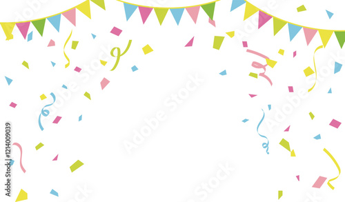 パーティーフラッグと紙吹雪のベクターイラストフレーム