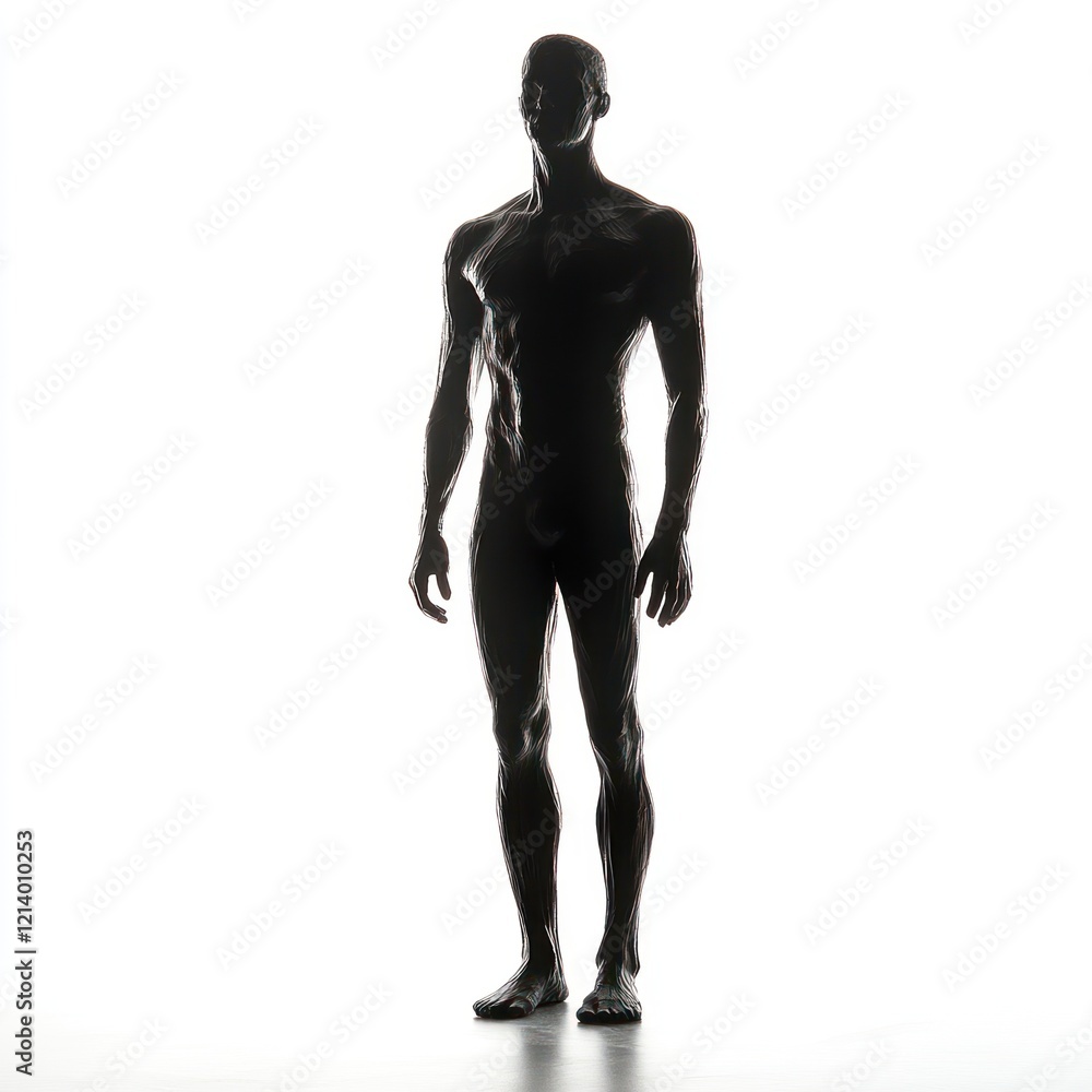 Muscular man silhouette, studio shot, white background, fitness. Muscular man silhouette, studio shot, white background, fitness.