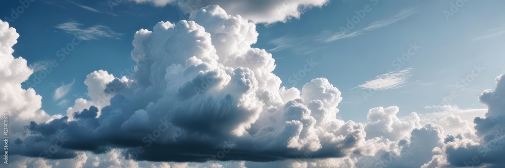 Fototapeta premium Cloudy sky with scattered blue and white clouds, atmospheric conditions, natural scenery