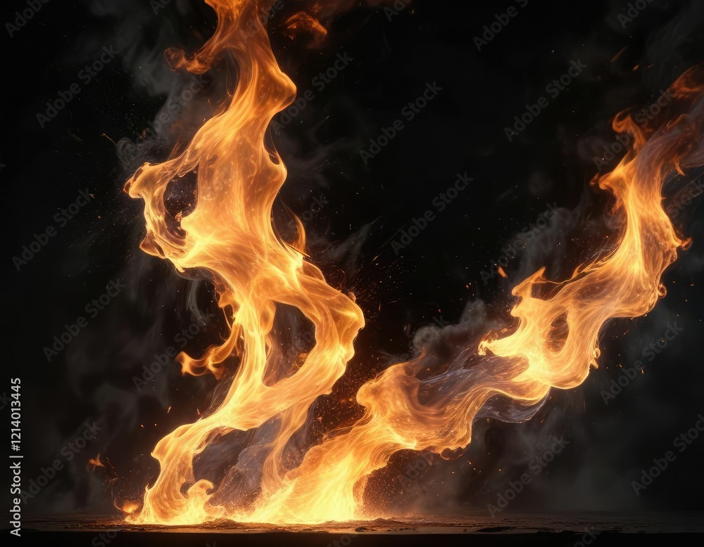 Dark abstract flames on a black background with glowing sparks, dark background, intense heat Dark abstract flames on a black background with glowing sparks, dark background, intense heat