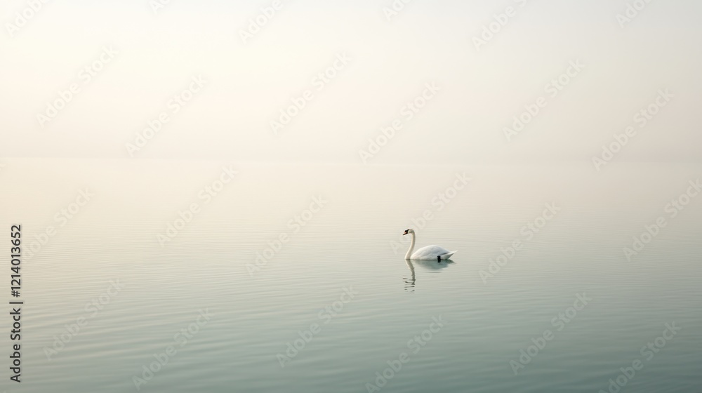 Solitary Swan on Calm Misty Water Solitary Swan on Calm Misty Water