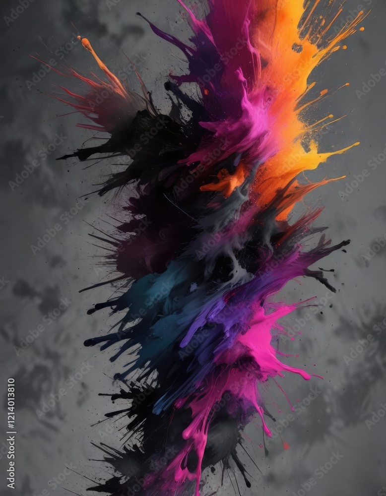 Dark smudge with abstract brush strokes and splashes on a gray surface , urban, messy Dark smudge with abstract brush strokes and splashes on a gray surface , urban, messy