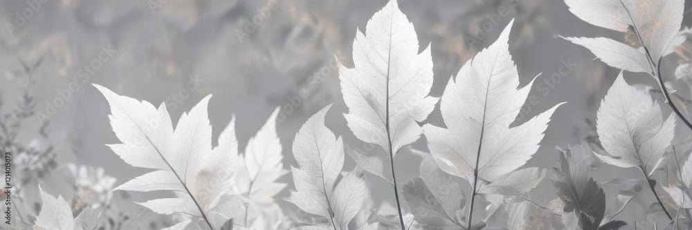 Dreamy impressionistic abstract leaves in shades of white and light gray on a soft gray background, leaf, impressionistic Dreamy impressionistic abstract leaves in shades of white and light gray on a soft gray background, leaf, impressionistic