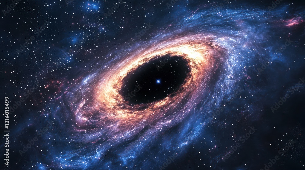 Obraz premium A view of the Milky Way galaxy with a massive black hole at its center, surrounded by stars and cosmic dust