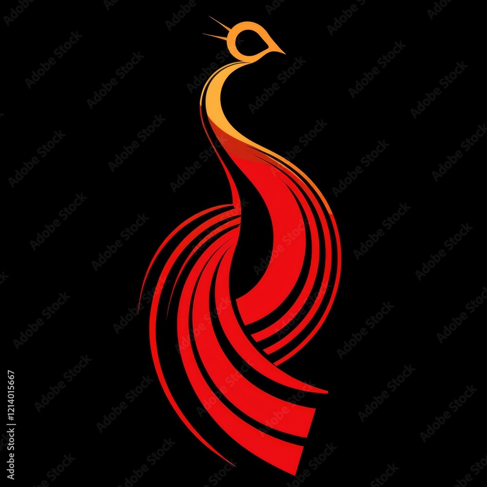 Fototapeta premium Abstract Stylized Peacock Design Red and Gold Bird Illustration