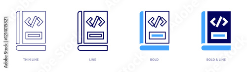 Book icon in 4 different styles. Thin Line, Line, Bold, and Bold Line. Duotone style. Editable stroke