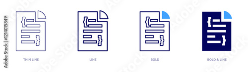 Code listing icon in 4 different styles. Thin Line, Line, Bold, and Bold Line. Duotone style. Editable stroke