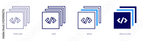 Layers icon in 4 different styles. Thin Line, Line, Bold, and Bold Line. Duotone style. Editable stroke