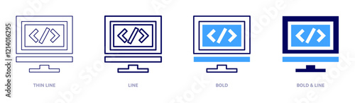 Metadata icon in 4 different styles. Thin Line, Line, Bold, and Bold Line. Duotone style. Editable stroke