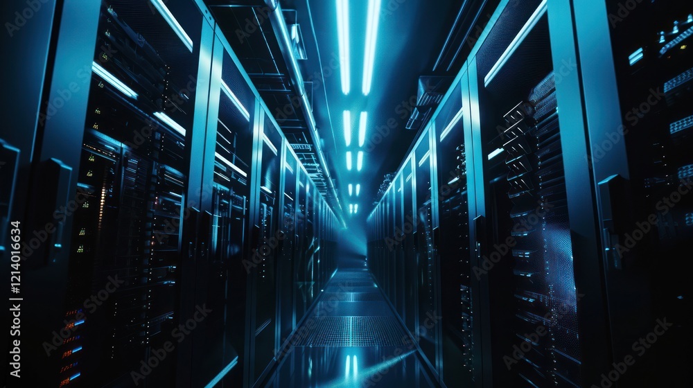 Server Room with Blue Lights Server Room with Blue Lights