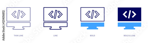 Programming icon in 4 different styles. Thin Line, Line, Bold, and Bold Line. Duotone style. Editable stroke