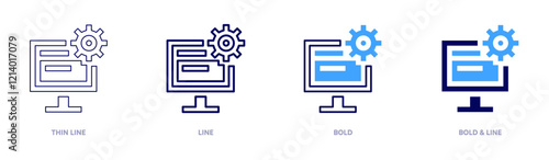 Programming jobs icon in 4 different styles. Thin Line, Line, Bold, and Bold Line. Duotone style. Editable stroke