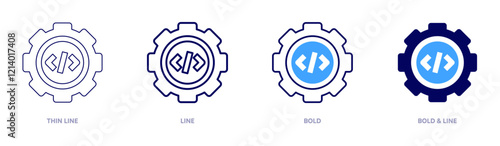 Setting icon in 4 different styles. Thin Line, Line, Bold, and Bold Line. Duotone style. Editable stroke