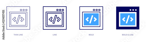 Web coding icon in 4 different styles. Thin Line, Line, Bold, and Bold Line. Duotone style. Editable stroke