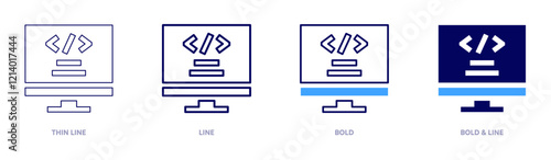 Web programming icon in 4 different styles. Thin Line, Line, Bold, and Bold Line. Duotone style. Editable stroke