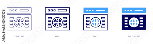 Website icon in 4 different styles. Thin Line, Line, Bold, and Bold Line. Duotone style. Editable stroke