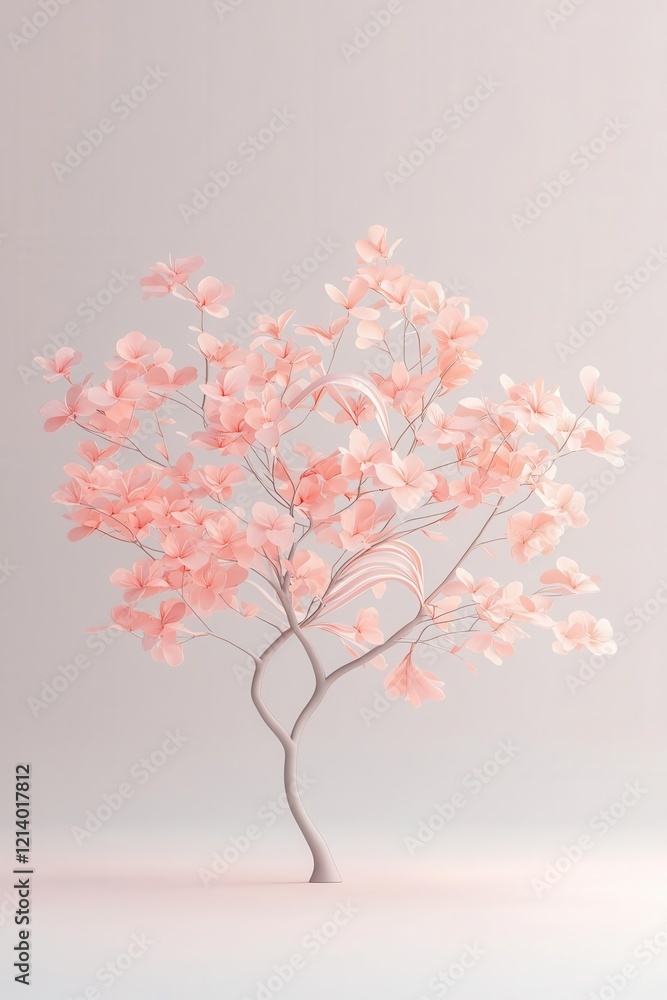 A delicate pink tree with beautiful blossoms against a soft backdrop. A delicate pink tree with beautiful blossoms against a soft backdrop.