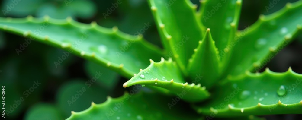 Large water drops on thick aloe leaf, vibrant green, design, illustration Large water drops on thick aloe leaf, vibrant green, design, illustration
