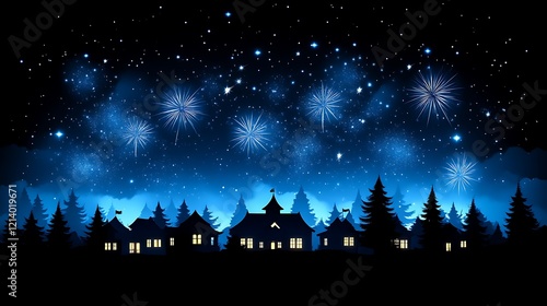 Wallpaper Mural Festive Village Night Sky Fireworks Display Torontodigital.ca