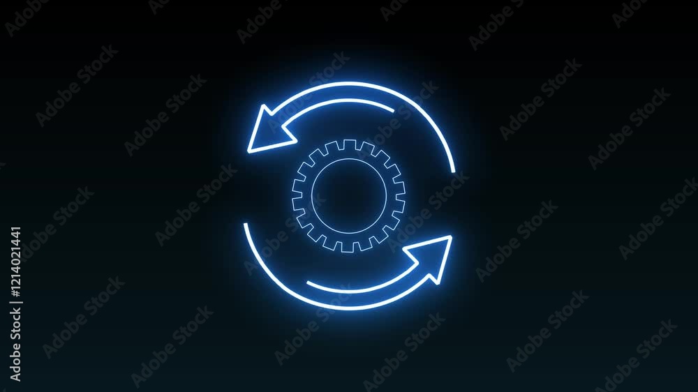Neon arrow is turning around neon gear factor. The concept is dynamic, running, working for business, team work or etc. Neon arrow is turning around neon gear factor. The concept is dynamic, running, working for business, team work or etc.