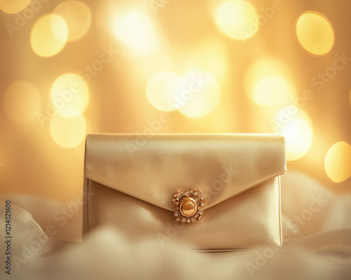 A silk evening clutch adorned with a golden clasp, exuding sophistication and ideal for elegant occasions. photo