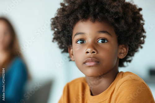Wallpaper Mural Thoughtful Child in Classroom Setting Looking Ahead with Focus Torontodigital.ca