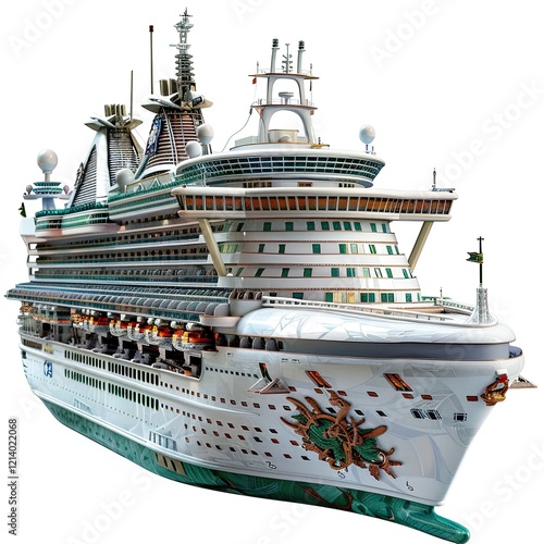 A detailed illustration of a large cruise ship showcasing its design and features. isolated on white background