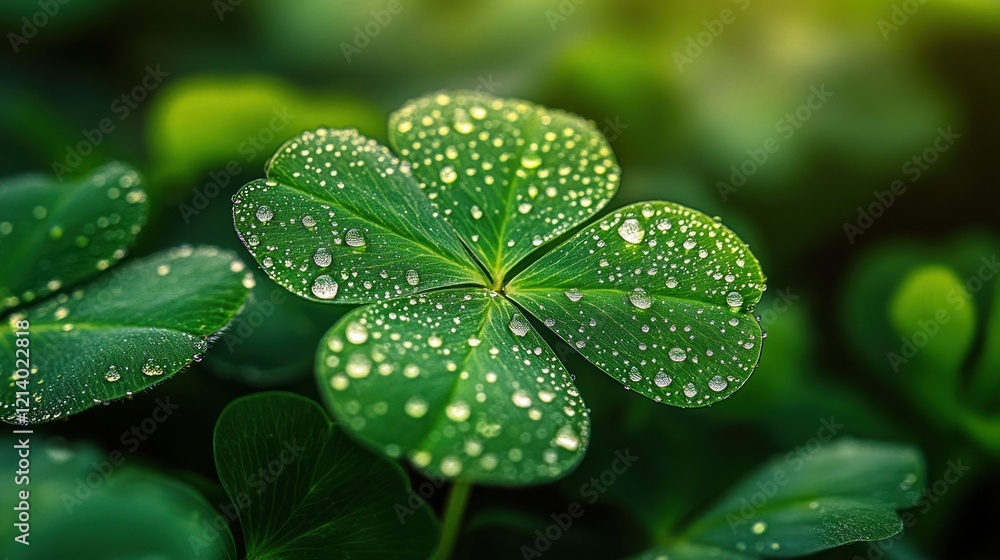 Four Leaf Clover with Dew Drops Four Leaf Clover with Dew Drops