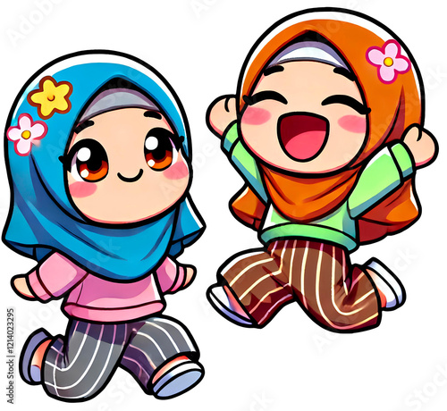 Happy Muslim Kids Cartoon