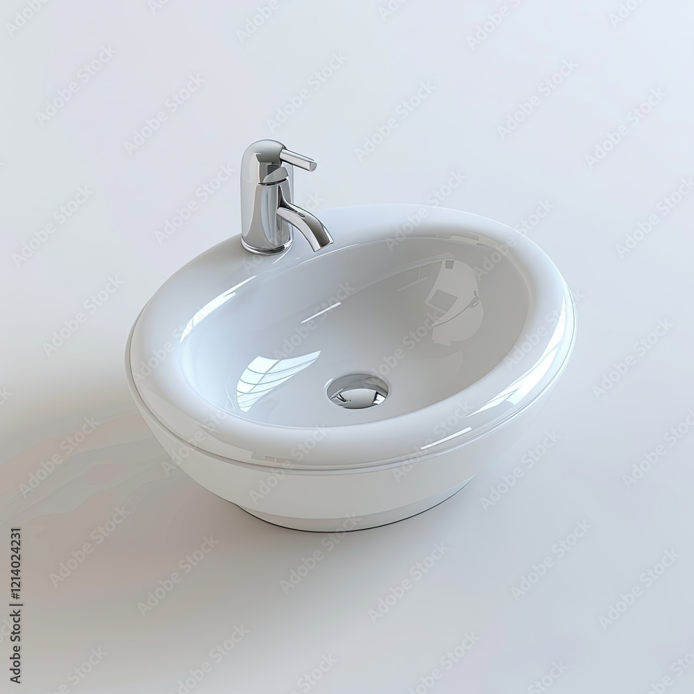 A modern white sink with a chrome faucet, designed for bathroom use. isolated on white background A modern white sink with a chrome faucet, designed for bathroom use. isolated on white background