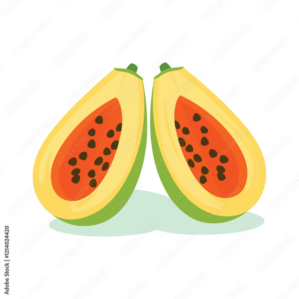 papaya cuts, showing seeds and flesh on white background. papaya cuts, showing seeds and flesh on white background.