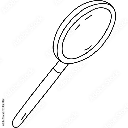 Cute doodle hand held magnifying glass side view. Hand drawn loupe as concept of browsing information, investigating, business research. Scientific and business magnifier isolated on white