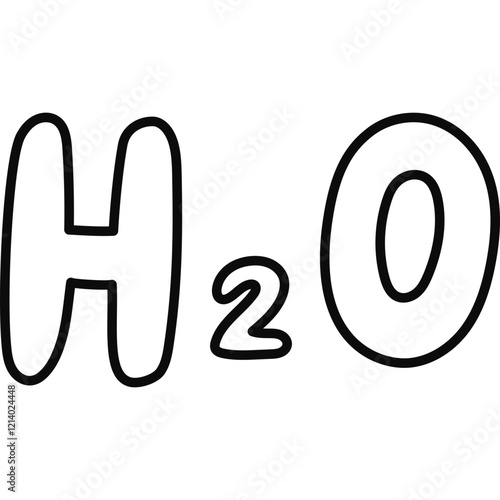 Cute outline doodle chemical formula of H2O. Hand drawn lettering of water as sign of chemistry, science and medicine. Hand drawn clipart isolated on white.