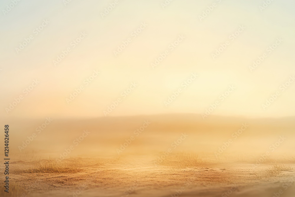 Obraz premium Golden Haze Desert Landscape with Warm Light, Serene and Dreamy