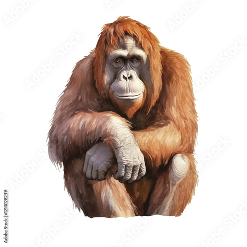 watercolor Orangutan isolated white background