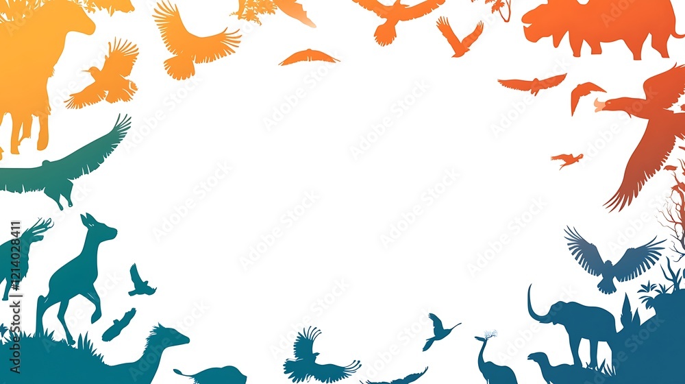 Fototapeta premium Colorful animal silhouettes frame