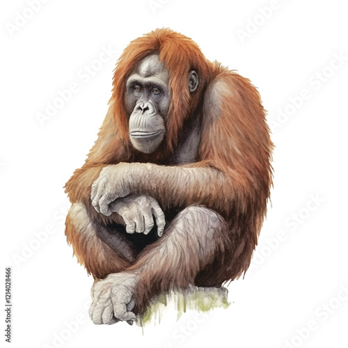 watercolor Orangutan isolated white background