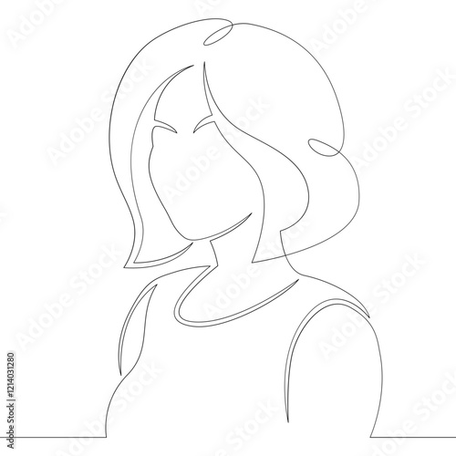 Portrait of a young woman with short hair in a bob hairstyle. One continuous drawing line, logo single hand drawn art doodle isolated minimal illustration.