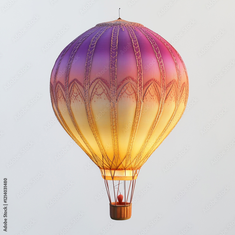 Obraz premium A colorful hot air balloon with gradient hues of orange purple and yellow floating in the sky representing adventure freedom and exploration concepts