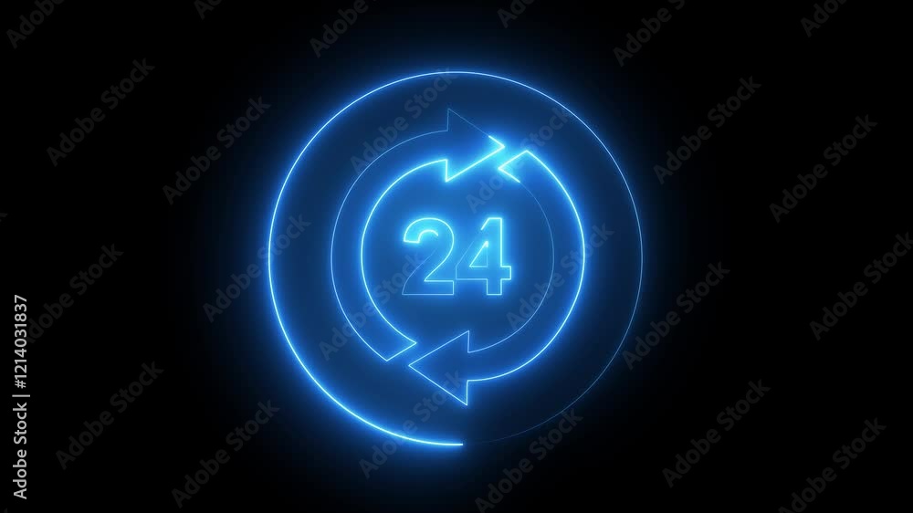 Clock Counting Down 24 Hour Day Fast Speed. Clock with moving arrows. Analog Watch Icon concept animation Neon sign of 24 hours shop 24 hours neon sign on brick wall background Clock Counting Down 24 Hour Day Fast Speed. Clock with moving arrows. Analog Watch Icon concept animation Neon sign of 24 hours shop 24 hours neon sign on brick wall background