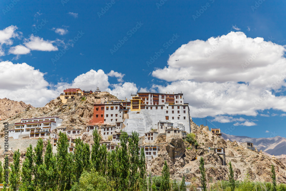 Spituk Monastery with a view of the Himalayas mountains. Spituk Gompa is a famous Buddhist temple in Leh, Ladakh, India. Spituk Monastery with a view of the Himalayas mountains. Spituk Gompa is a famous Buddhist temple in Leh, Ladakh, India.