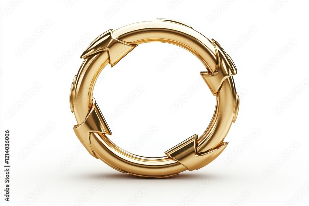 Information graphic element with golden circular arrows, isolated on a white backdrop. Generative Ai Information graphic element with golden circular arrows, isolated on a white backdrop. Generative Ai