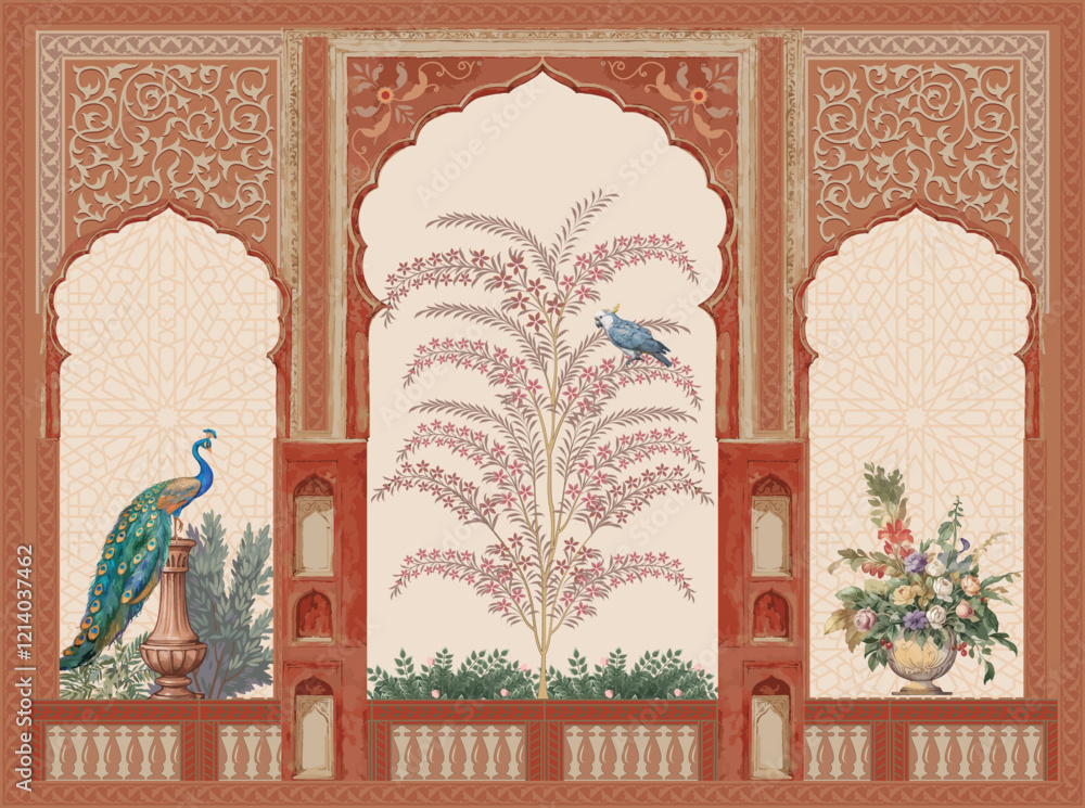 custom made wallpaper toronto digitalMoroccan decorative floral wallpaper with peacock, dates tree, plant seamless pattern