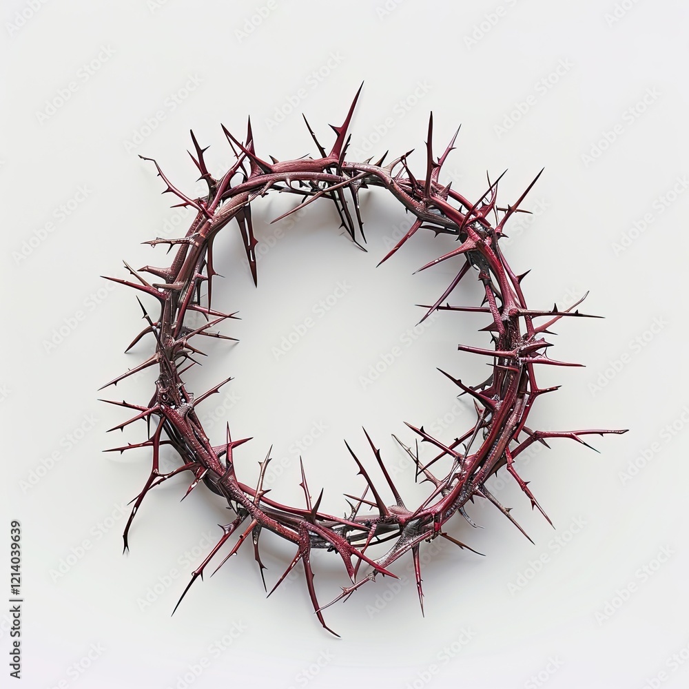 Obraz premium A circular crown made of thorny branches, symbolizing suffering and sacrifice. isolated on white background