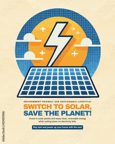 Switch to Solar panel and Save the Planet an Eco-friendly Energy social media post banner,  , green energy resources, renewable power sources